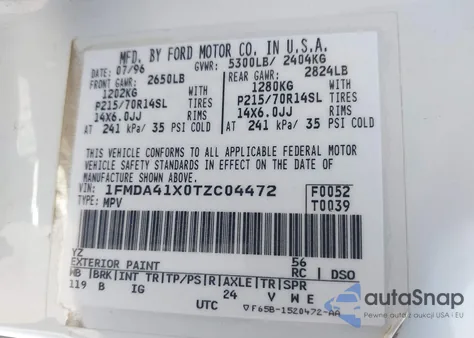 1996 Ford Aerostar from USA, damaged, VIN 1FMDA41X0TZC04472